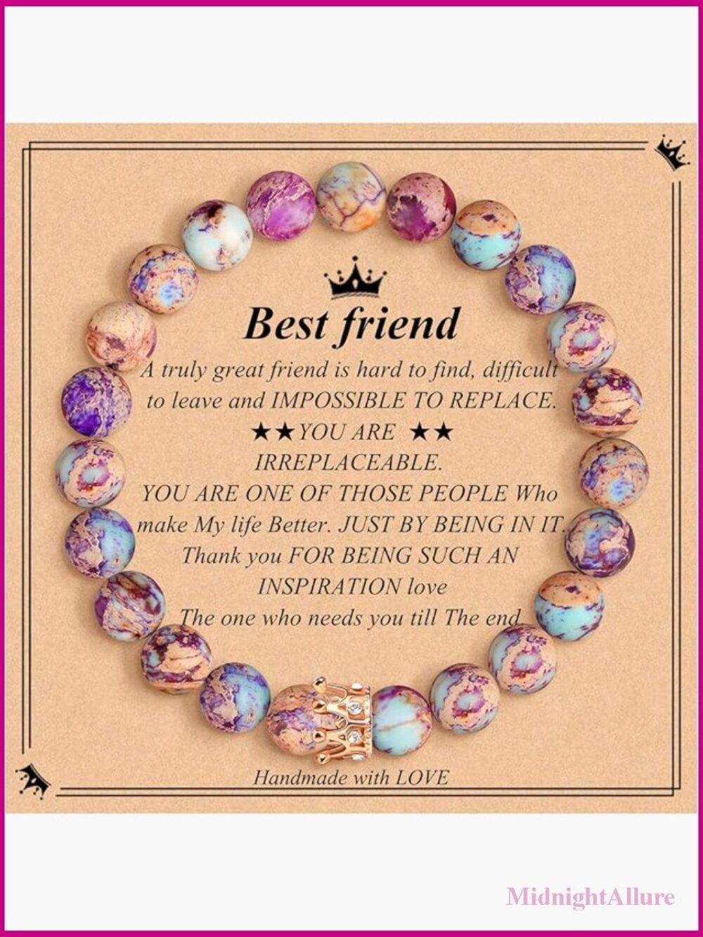 Best Friend Bracelet Inspirational Healing Stone Beaded Link Bracelet